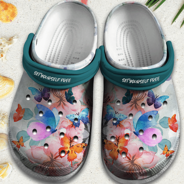 Butterfly With Flowers Crocs Classic Clogs Shoes Magical World Beach Crocs Classic Clogs Shoes Gift For Women Girl Grandma Mother Daughter Sister Niece Friend