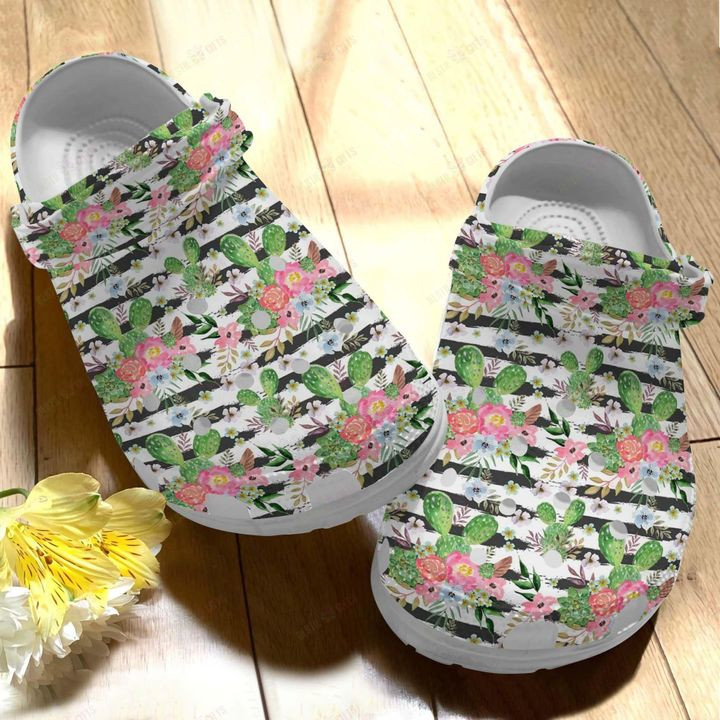 Cactus White Sole Flower 2 Crocs Classic Clogs Shoes