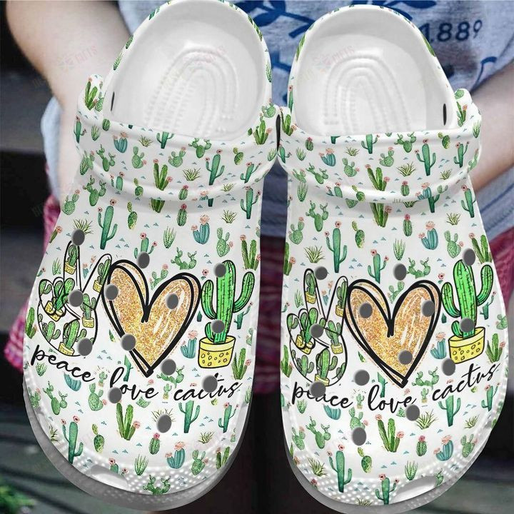 Cactus White Sole Peace Love Cactus Crocs Classic Clogs Shoes