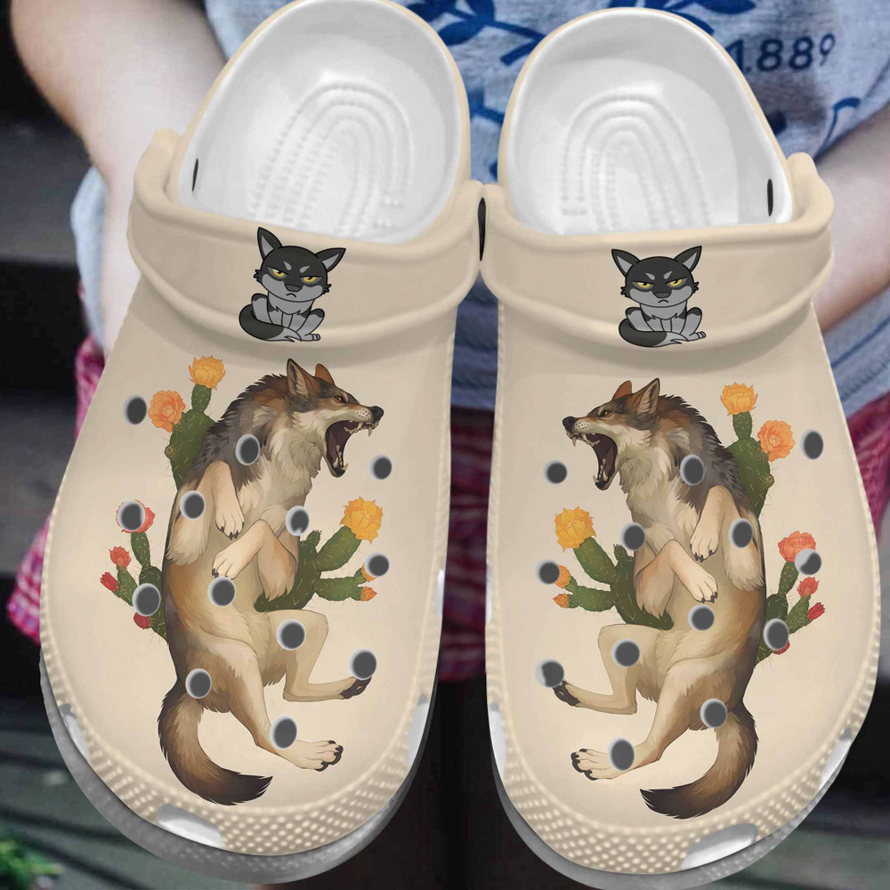 Cactus Wolf Is Injured Gift For Lover Rubber Crocs Clog Shoes Comfy Footwear