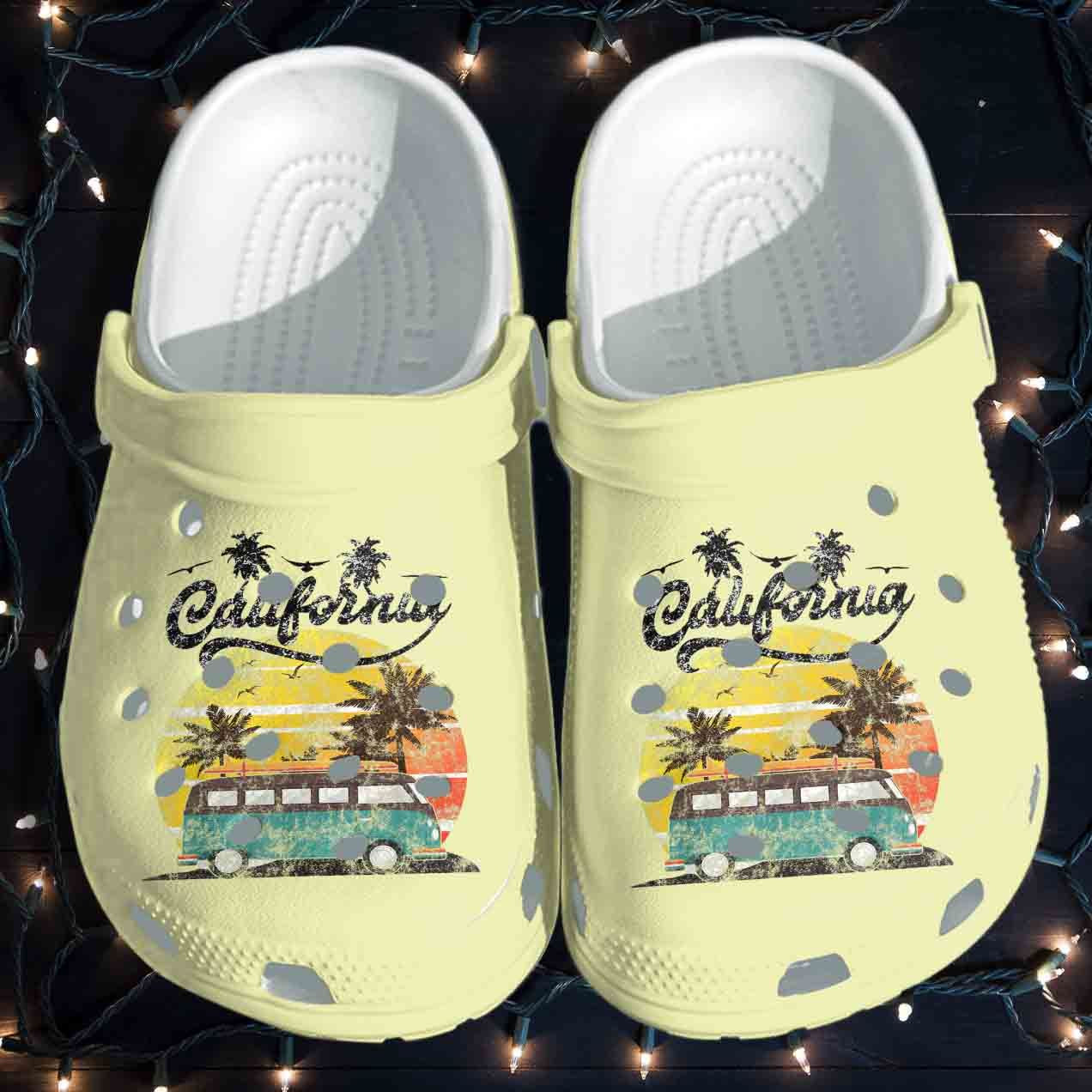 California Beach Summer Shoes Crocs Vintage For Men Women California Camping Bus Clog Vibe Summer