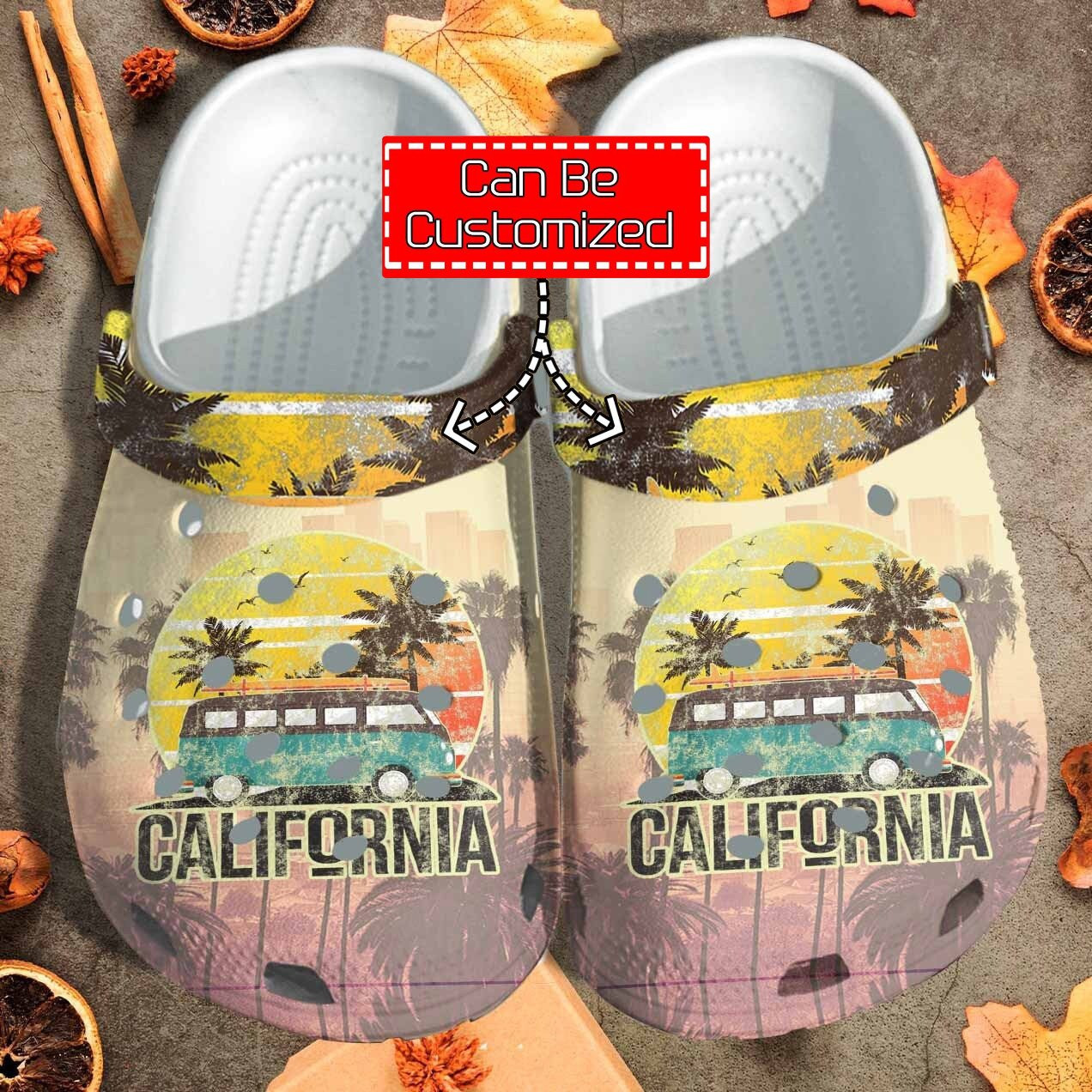 California Beach Summer Vintage Crocs Clog Shoes Custom Crocs