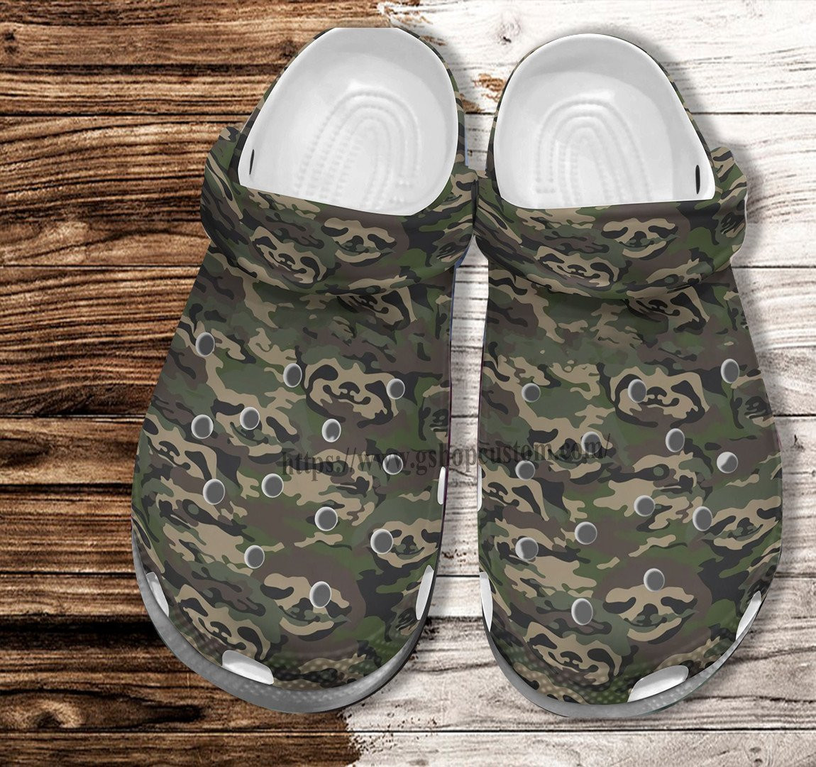 Camo Sloth Funny Crocs Shoes Gift Men Women- Lazy Sloth Camouflage Army Shoes Croc Clogs