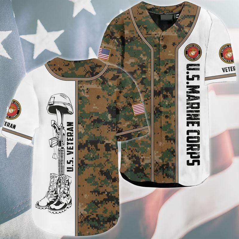 Camo Veteran Us Marine Corps Custom Personalized Name Baseball Jersey kv, Unisex Jersey Shirt for Men Women