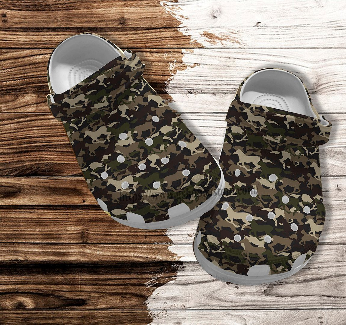 Camouflage Horse Croc Shoes Gift Men Father Day- Horse Camo Army Shoes Croc Clogs For Son Farmer