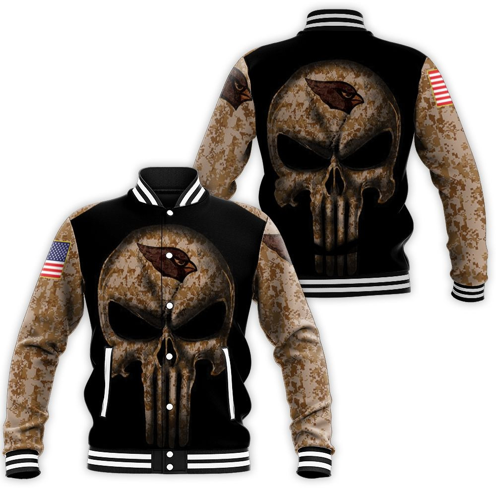 Camouflage Skull Arizona Cardinals American Flag Baseball Jacket for Men Women