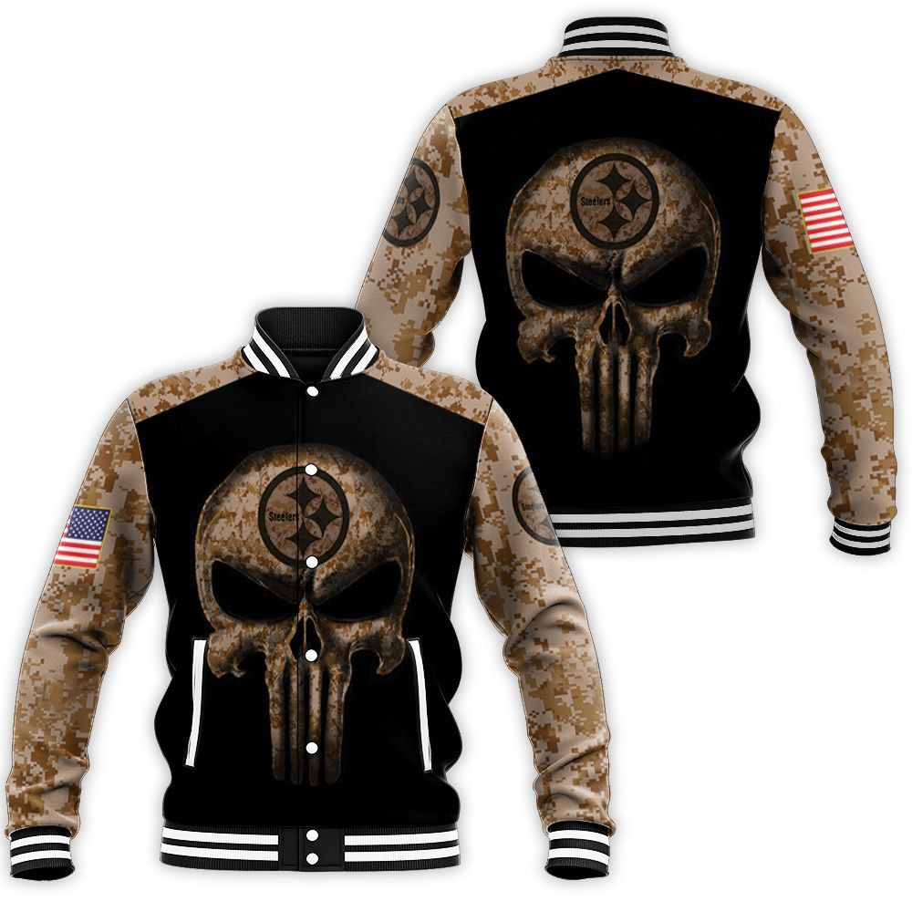 Camouflage Skull Pittsburgh Steelers American Flag 3d Jersey Baseball Jacket for Men Women