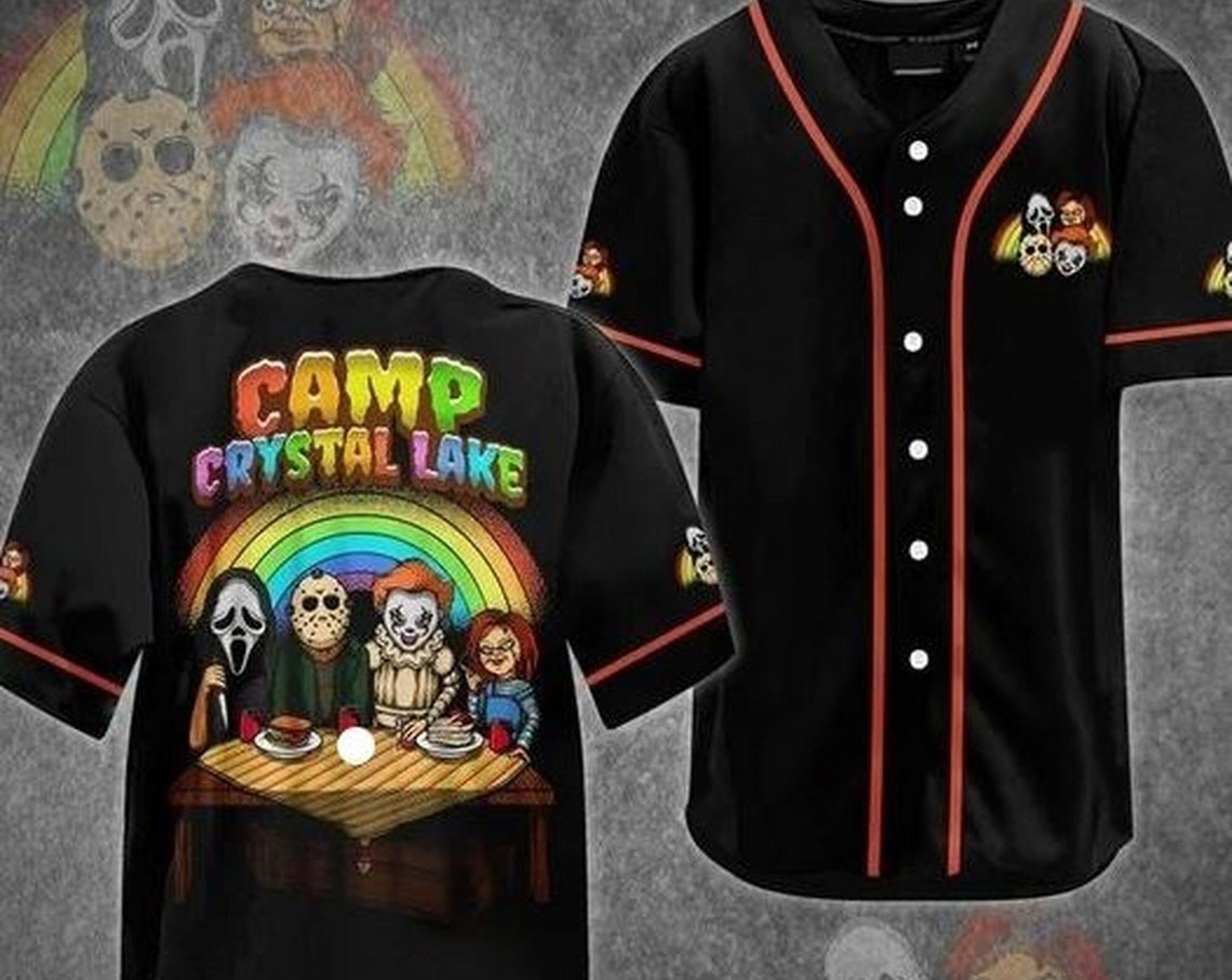 Camp Crystal Lake Horror Characters Baseball Jersey Shirt Halloween Graphic Shirt Horror Movie Shirt Friday The 13th Inspired Shirt