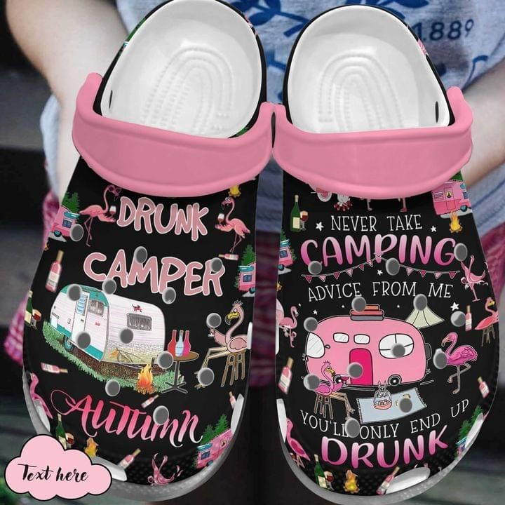 Camper Drunk Flamingo Gift For Lover Rubber Crocs Clog Shoes Comfy Footwear