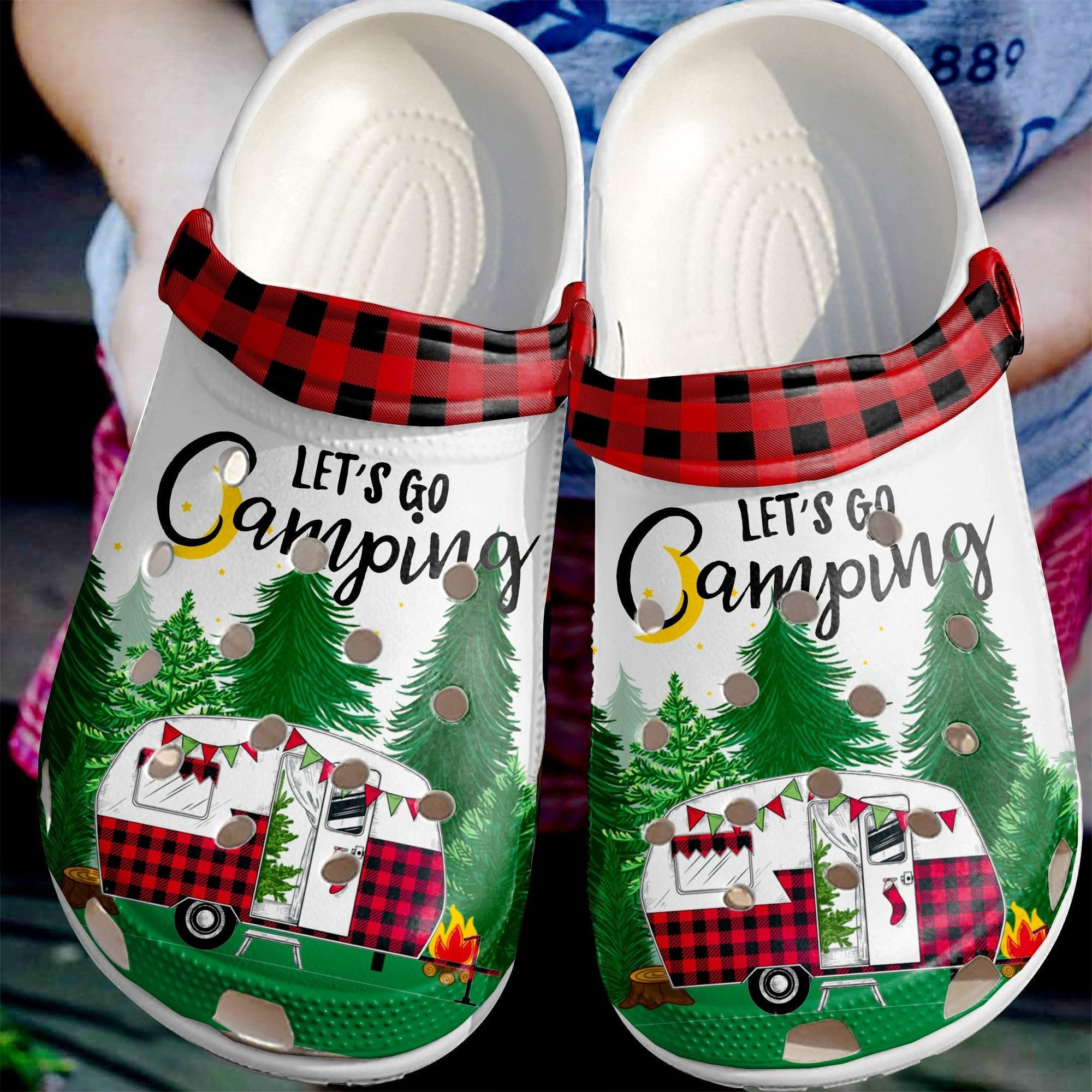 Camper Red Gingham Collection Crocs Shoes Clogs - Lets Go Camping Outdoor Crocs Shoes Clogs Birthday Gift