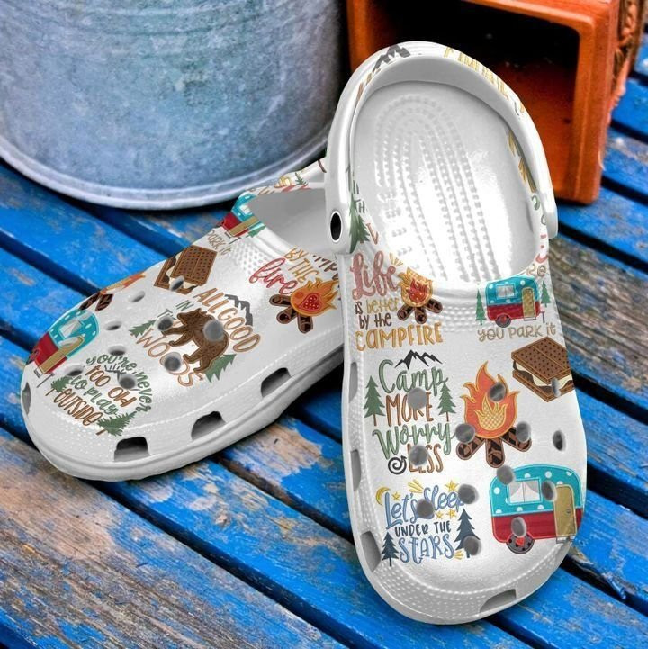 Camping Camp More Worry Less Crocs Clog Shoes
