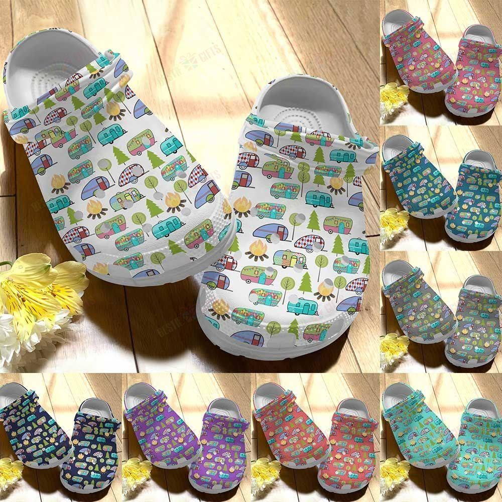 Camping Crocs Classic Clog Whitesole Camping Pattern Shoes