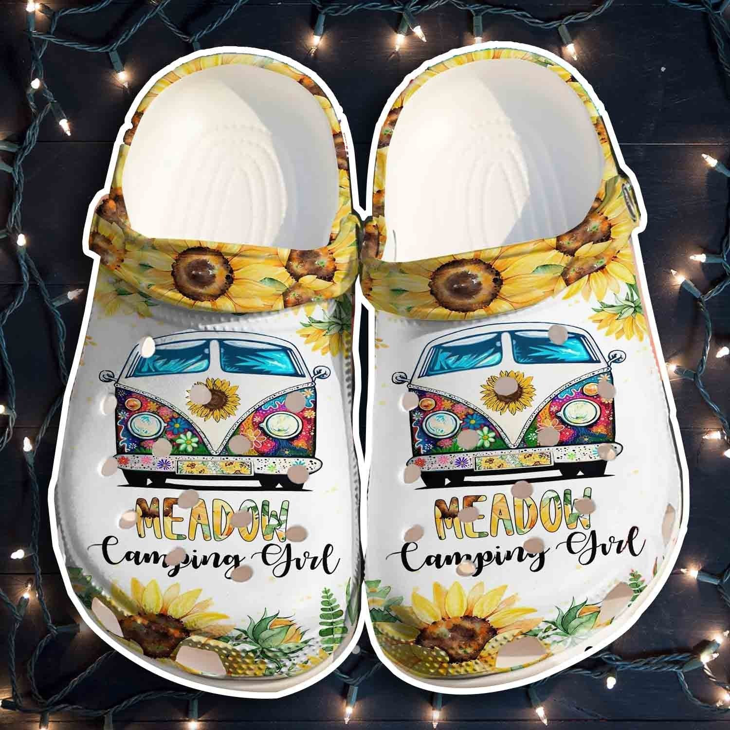 Camping Girl Crocs Shoes For Girl - Sunflower Hippie Crocbland Clog Birthday Gifts For Niece Daughter