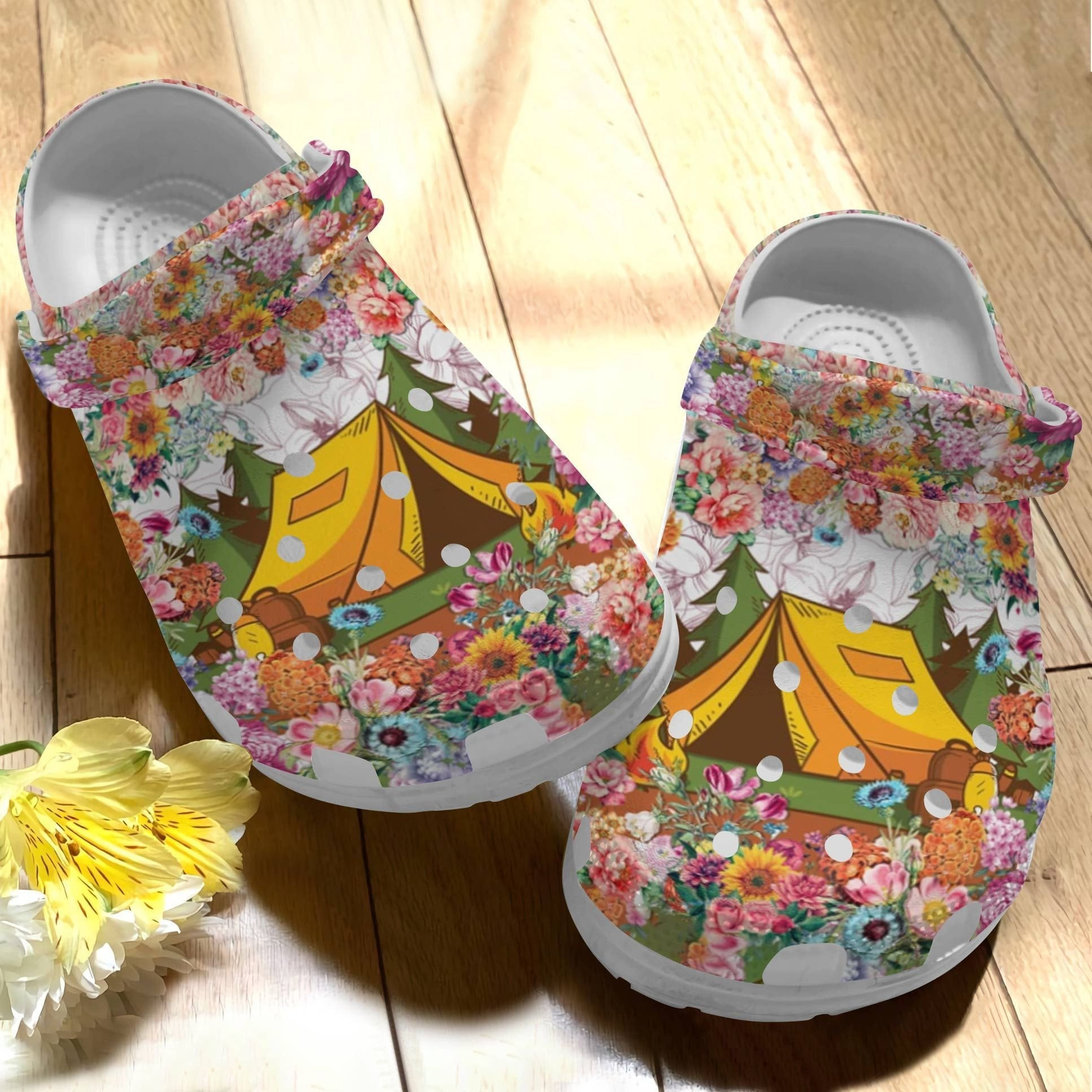 Camping Lover Shoes - Yellow Tent In Jungle Crocs Clog Birthday Gift