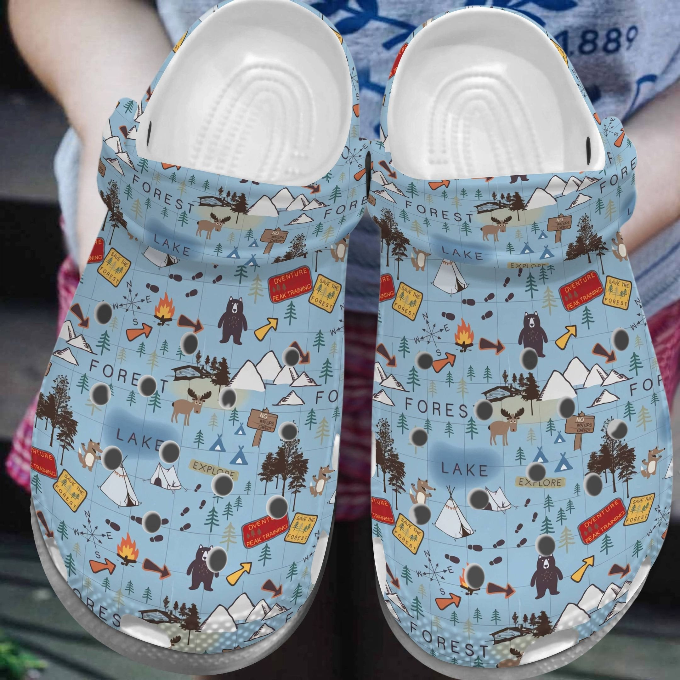 Camping Map Shoes - Forest Lake Explore Crocs Clog Gift For Boy Girl