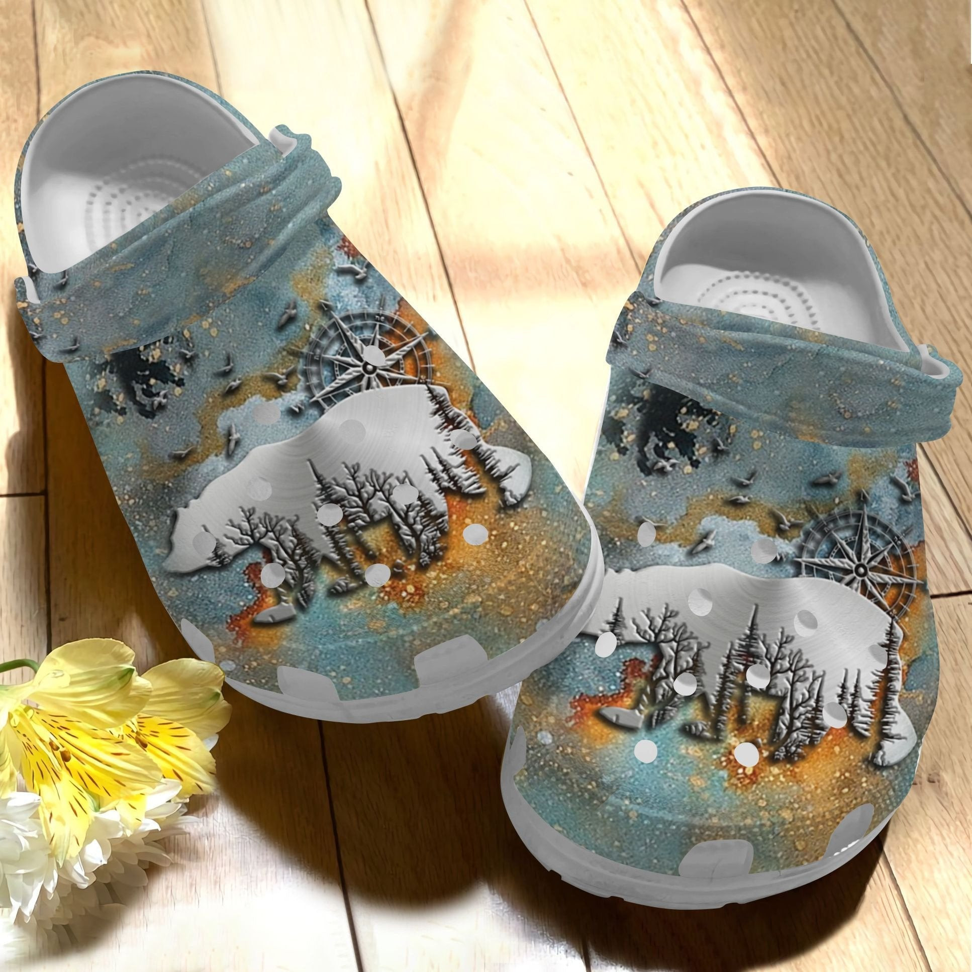 Camping Metal Pattern Shoes - Compass Crocs Clog Gift For Birthday