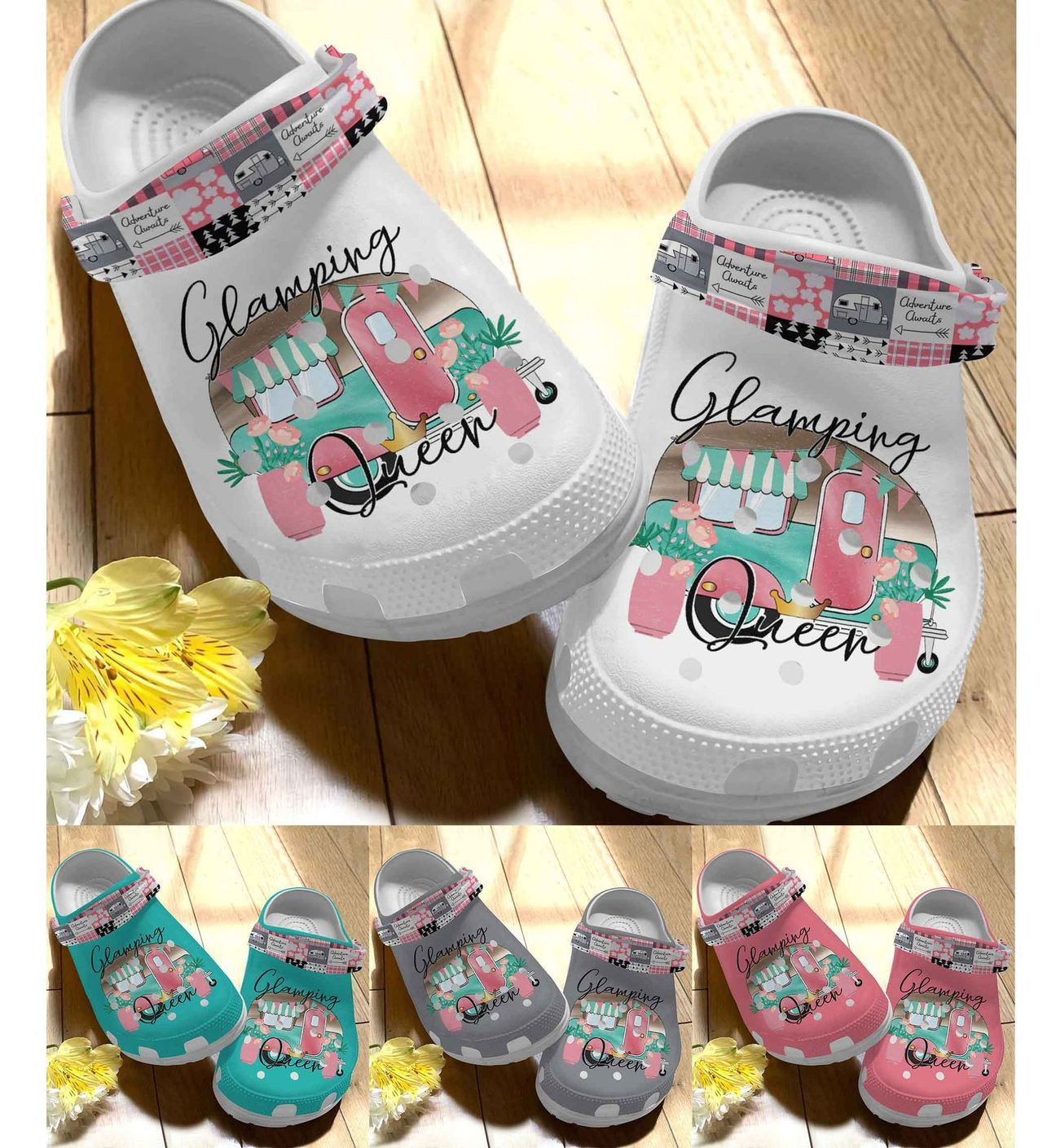 Camping Personalize Clog Custom Crocs Fashionstyle Comfortable For Women Men Kid Print 3D Whitesole Glamping Queen