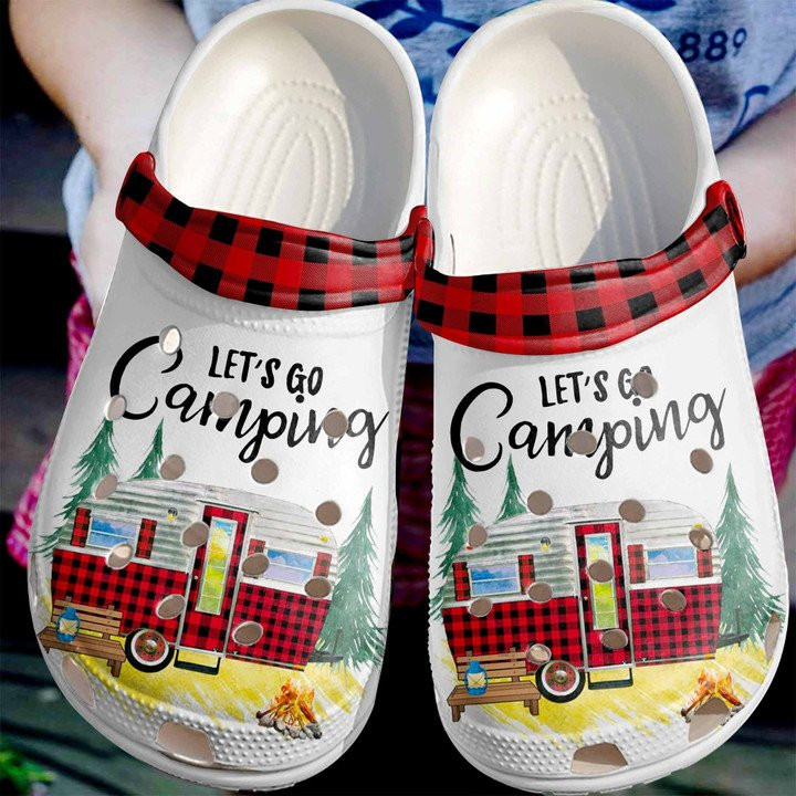 Camping Red Gingham Crocs Classic Clogs Shoes Lets Go Camping Custom Shoe