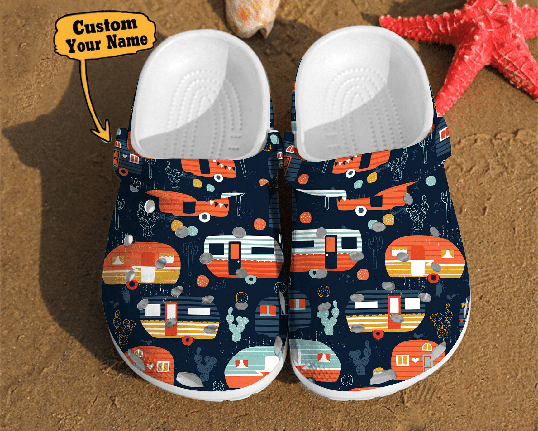 Camping Trailer Pattern Summer Happy Camper Best Gifts For Lovers Campers Cool Crocs Clog Shoes Camping Crocs