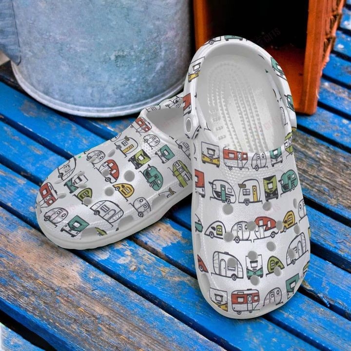 Camping White Pattern Crocs Classic Clogs Shoes