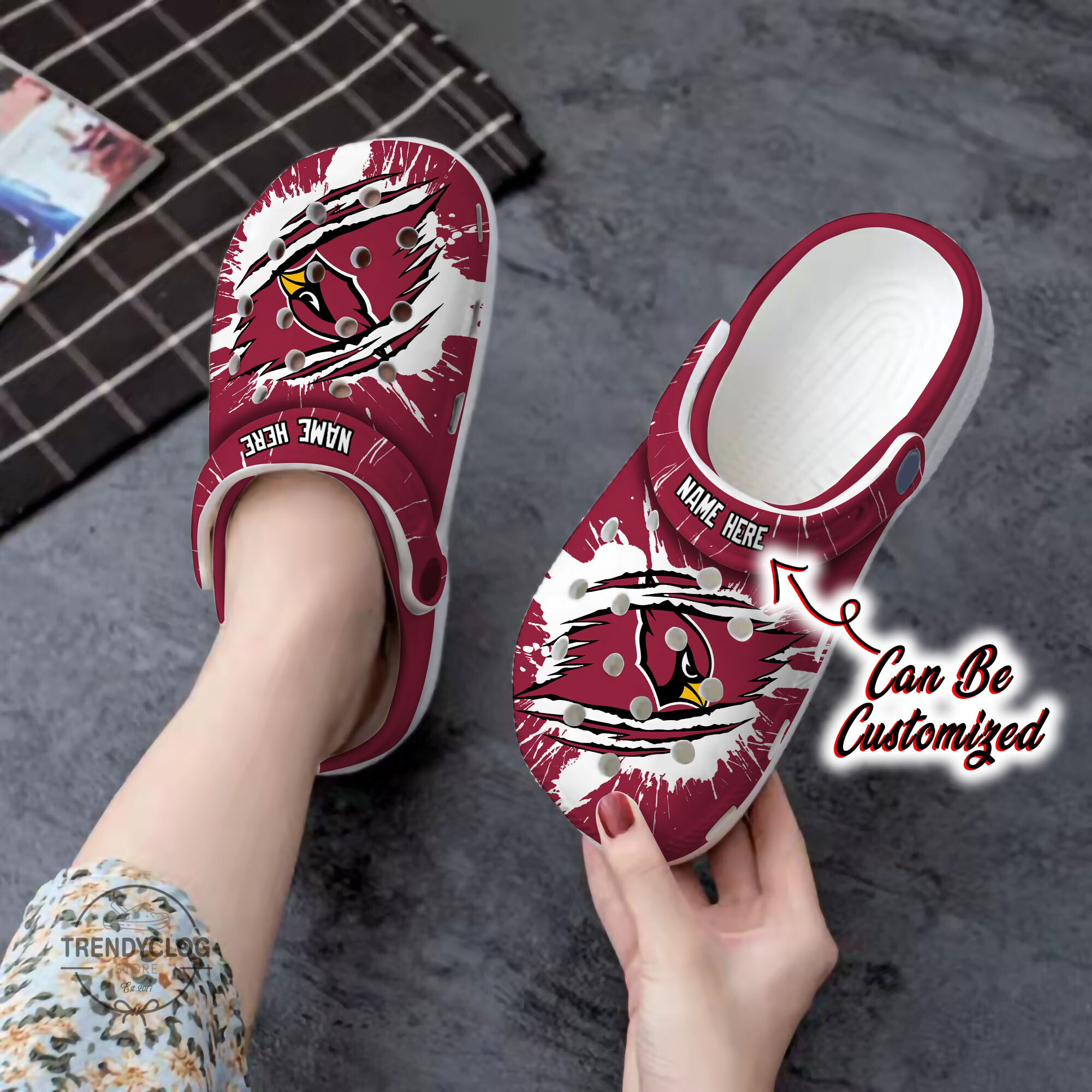 Cardinals Crocs Personalized ACardinals Football Ripped Claw Clog Shoes