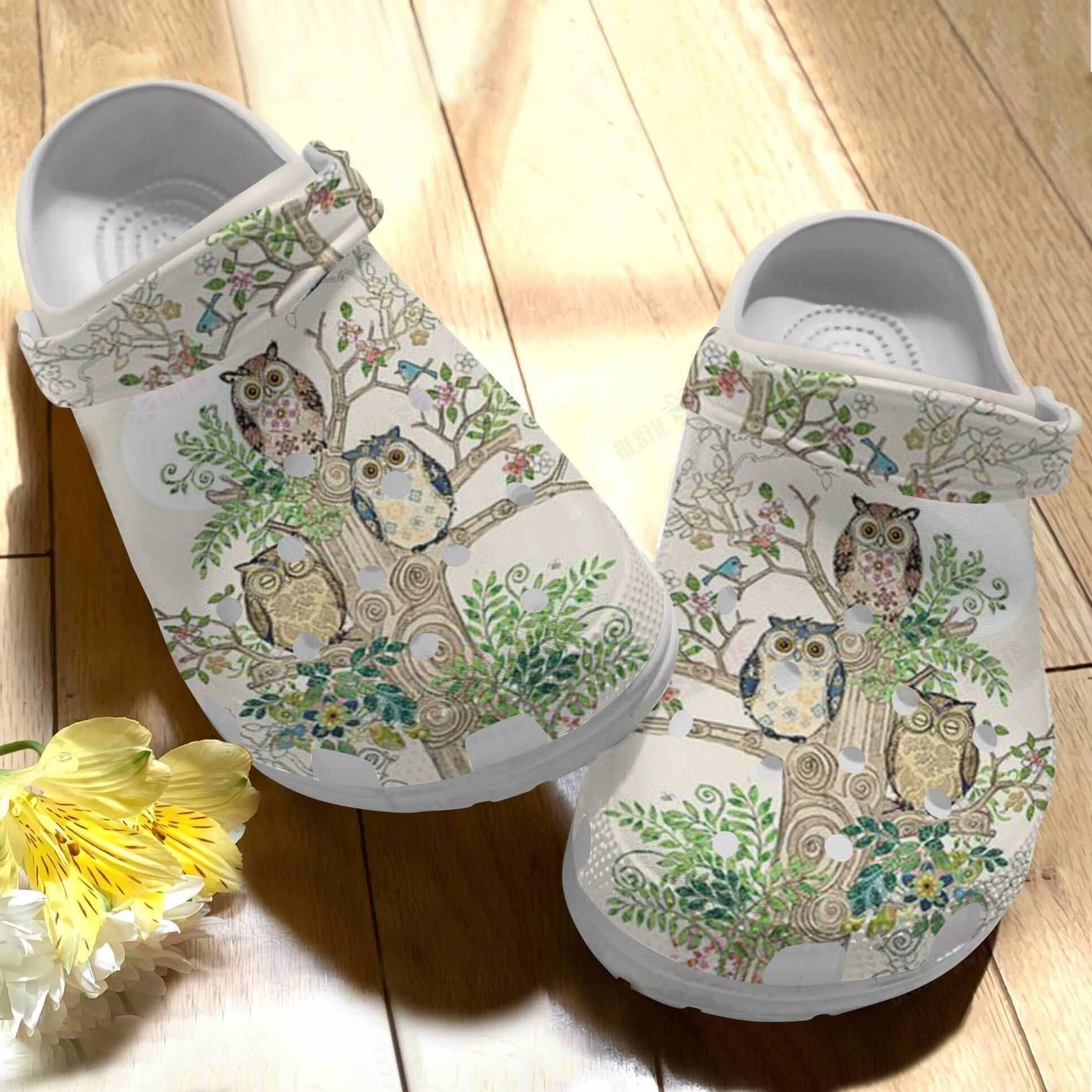 Cartoon Of Forest With Owls Clogs Crocs Shoes Gifts For Birthday Thanksgiving Christmas