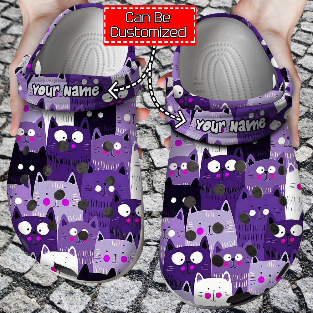 Cat Crocs - Personalized Cat Purple Pattern Clog Shoes For Men And Women