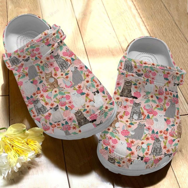 Cat Floral Crocs Classic Clogs Shoes