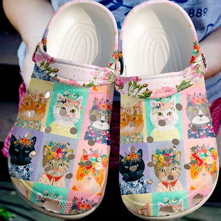 Cat Flowers Cats Crocs Crocband Clog Comfortable For Mens Womens Classic Clog Water Shoes