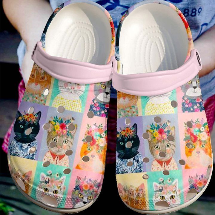 Cat Flowers Crocs Classic Clogs Shoes