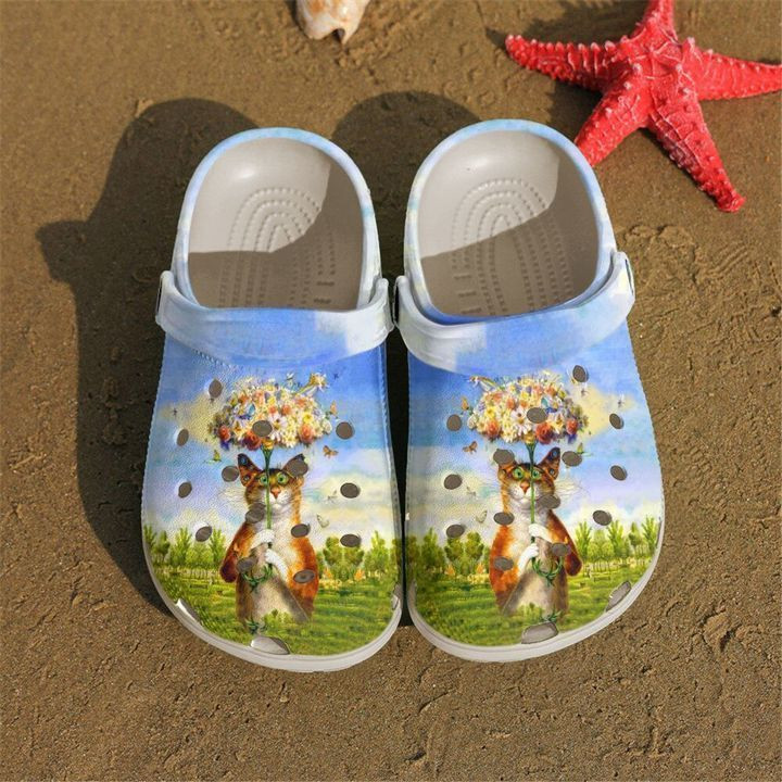 Cat Flowery Crocs Classic Clogs Shoes