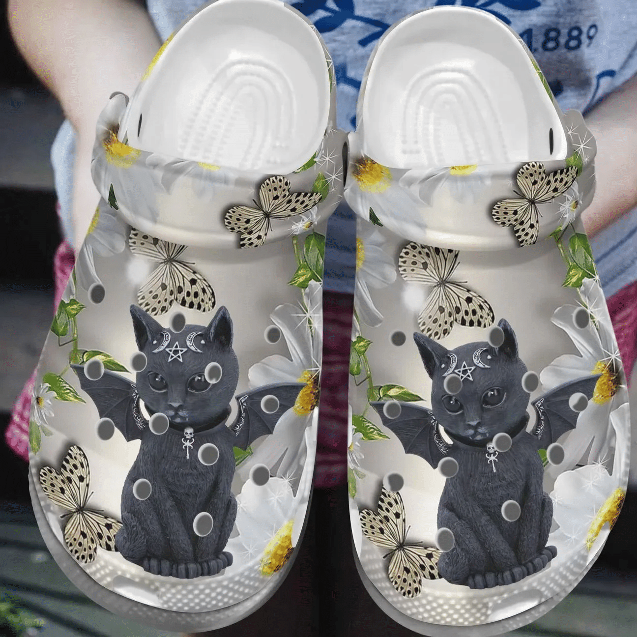 Cat Personalize Clog Custom Crocs Fashionstyle Comfortable For Women Men Kid Print 3D Black Cat And Butterfly