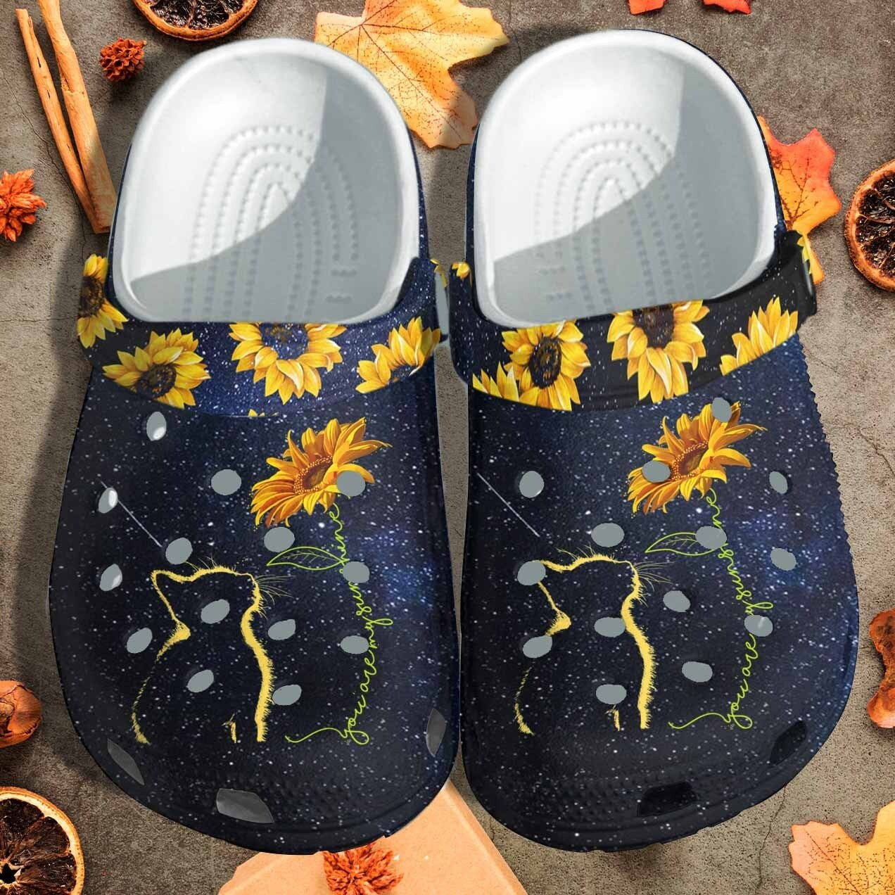 Cat Sunflower Shoes - You Are My Sunshine Crocs Clogs Gift