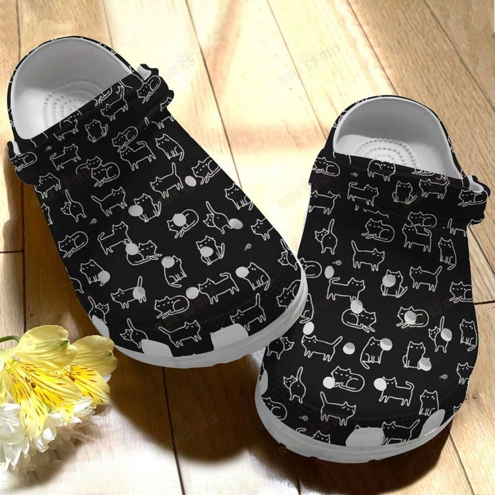 Cat White Sole Black Cat Pattern Crocs Classic Clogs Shoes