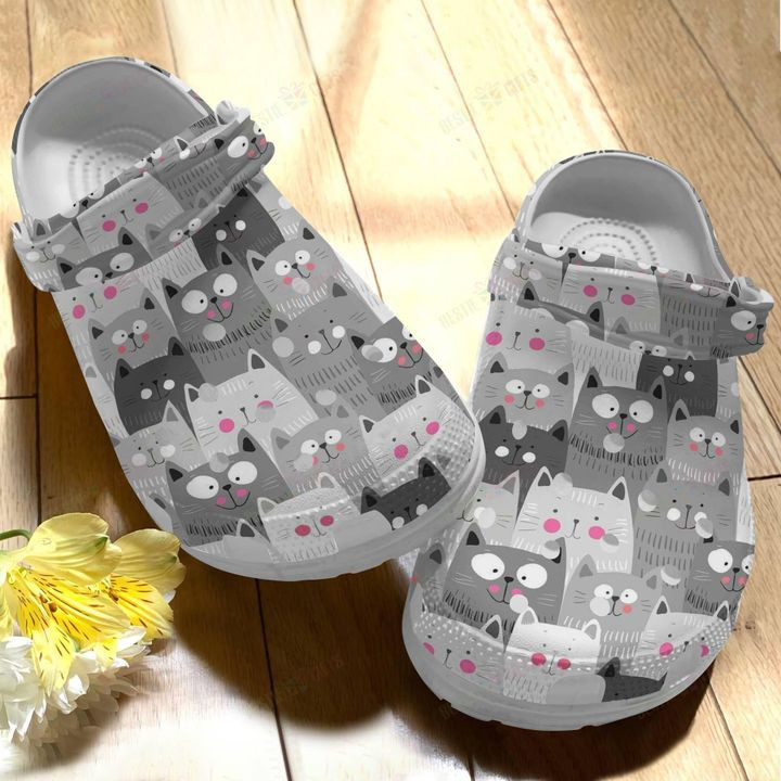 Cat White Sole Smiley Cats Crocs Classic Clogs Shoes PANCR0354