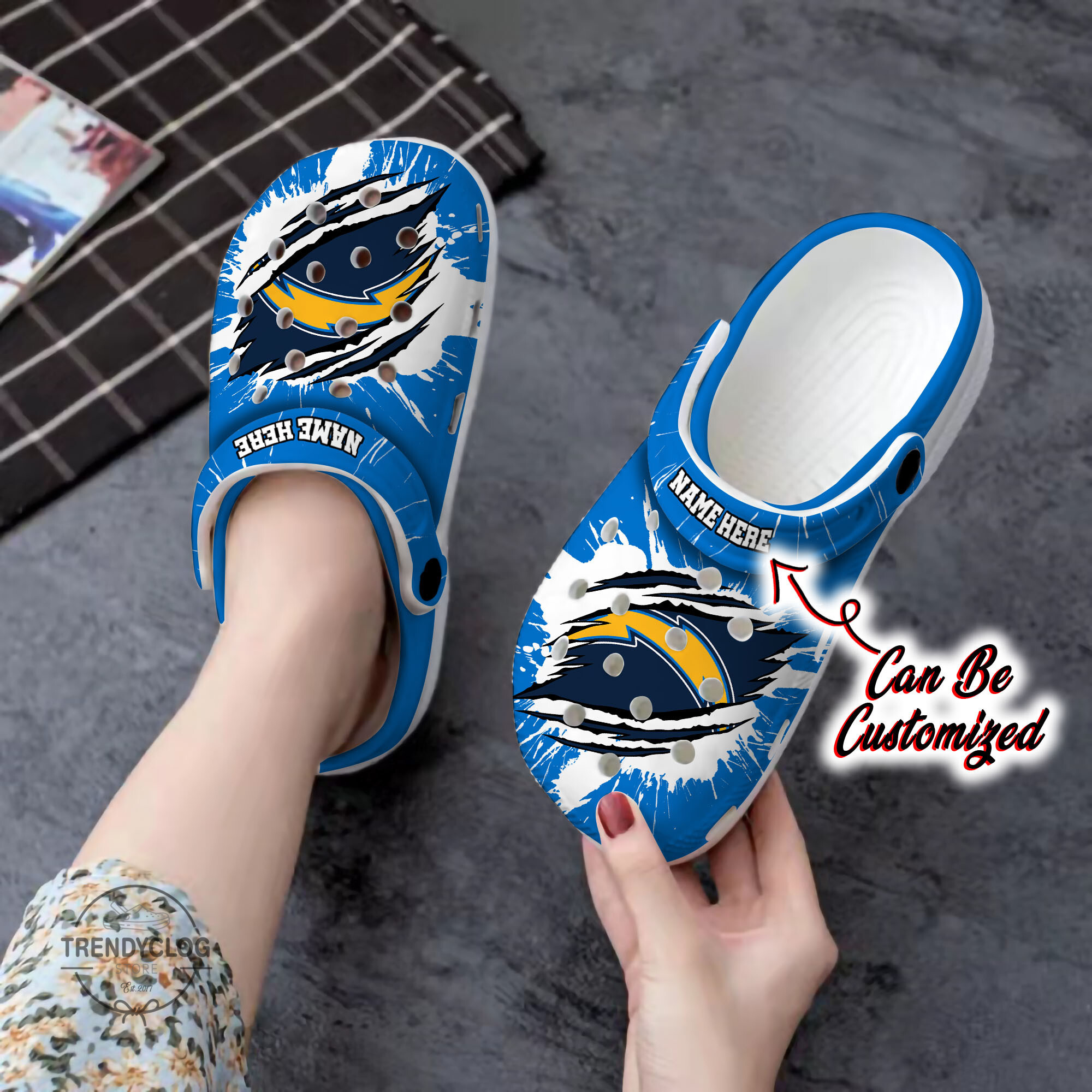 Chargers Crocs Personalized LA Chargers Football Ripped Claw Clog Shoes