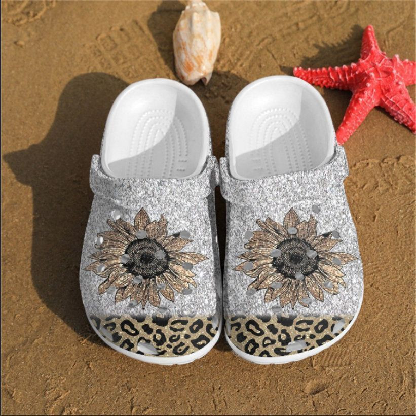 Cheetah Flower Bling Bling Rubber Crocs Clog Shoes Comfy Footwear