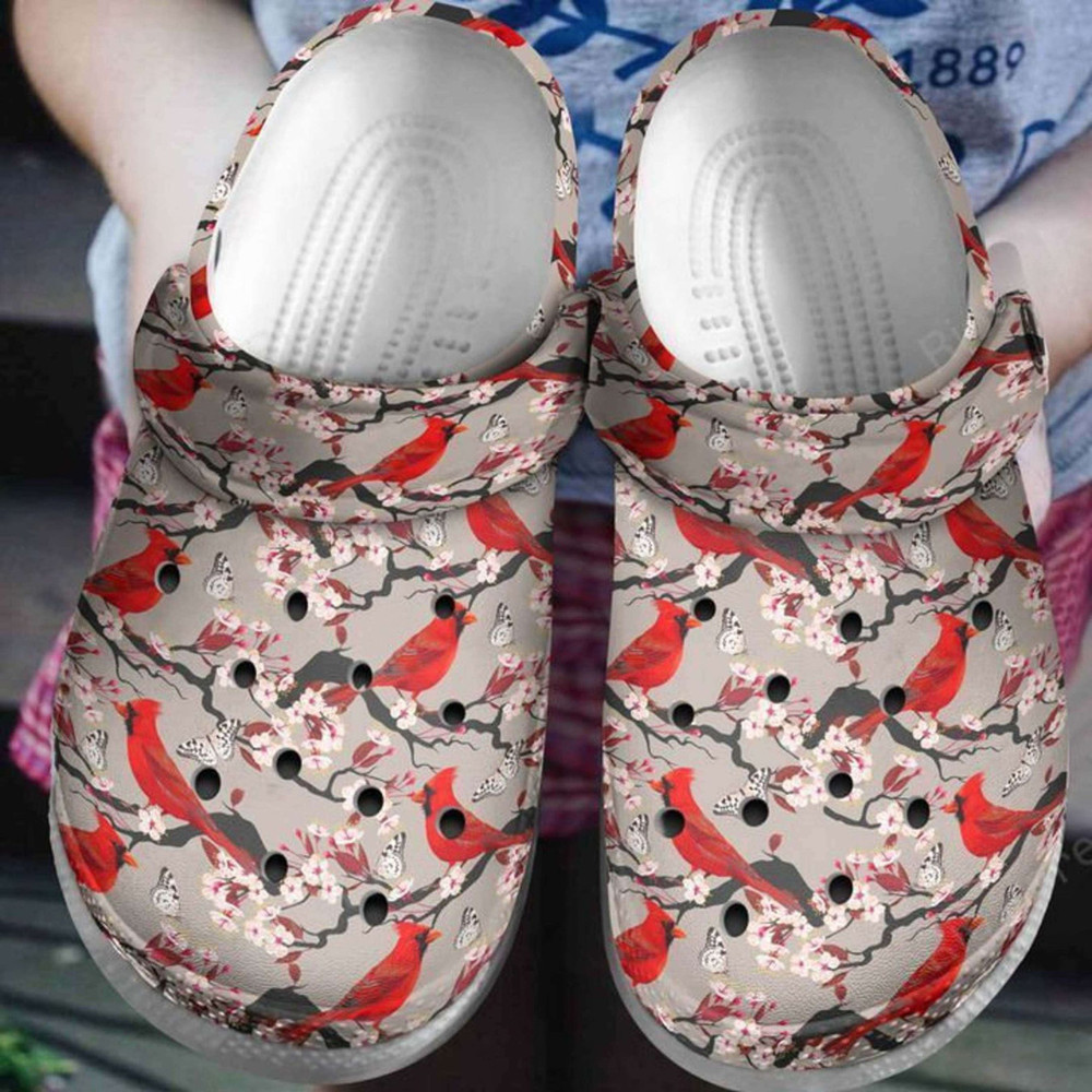 Cherry Blossom Cardinal Rubber Crocs Clog Shoes Comfy Footwear