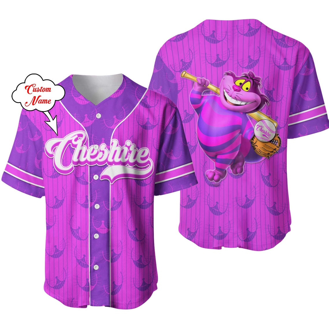 Cheshire Cat Personalized Baseball Jersey Disney Unisex Cartoon Custom Baseball Jersey Personalized Shirt Men Women