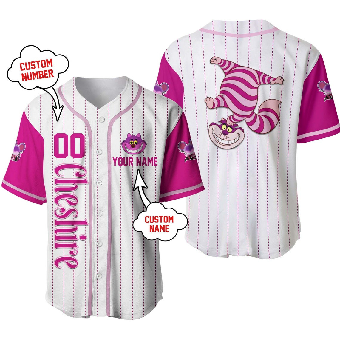 Cheshire Cat Personalized Baseball Jersey Disney Unisex Cartoon Custom Baseball Jersey Personalized Shirt Men Women