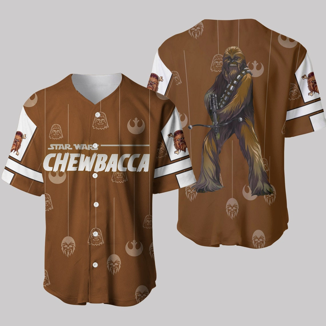 Chewbacca Star Wars Brown White Patterns Disney Unisex Cartoon Custom Baseball Jersey Personalized Shirt Men Women