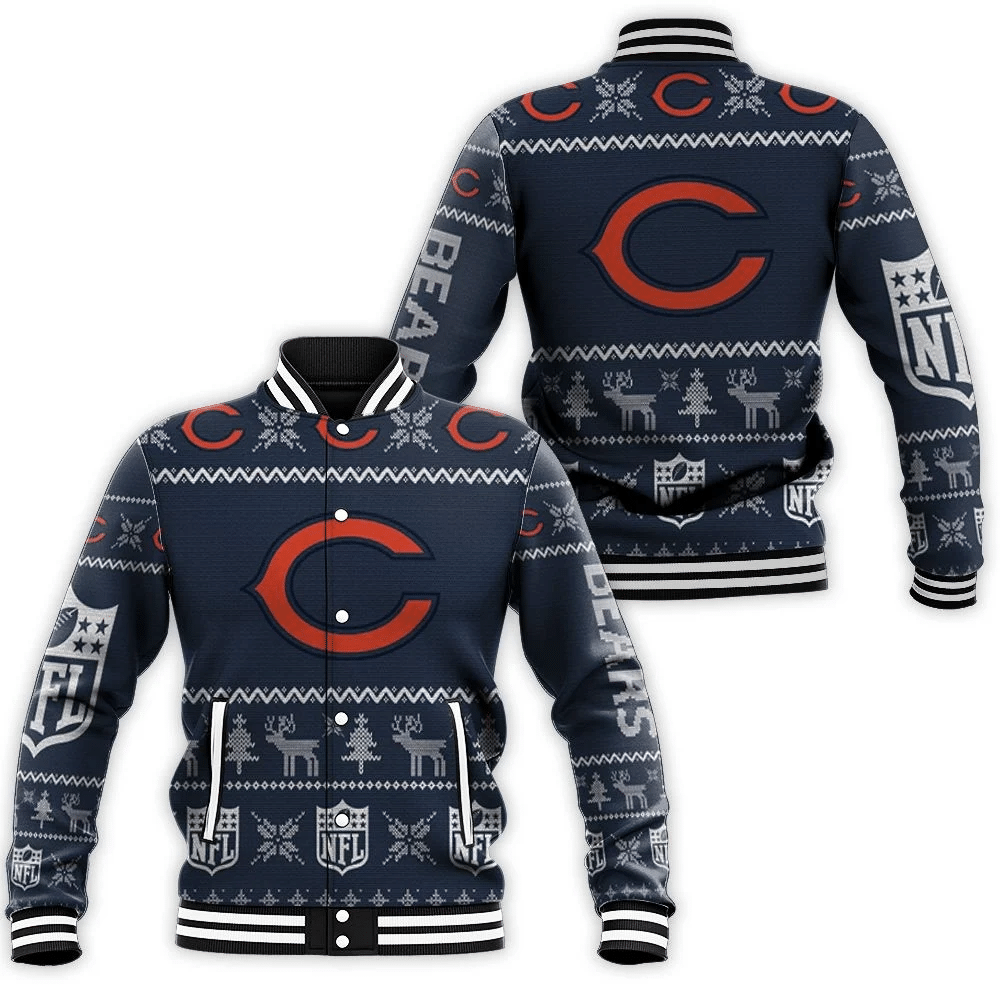 Chicago Bears Christmas 3d Baseball Jacket for Men Women