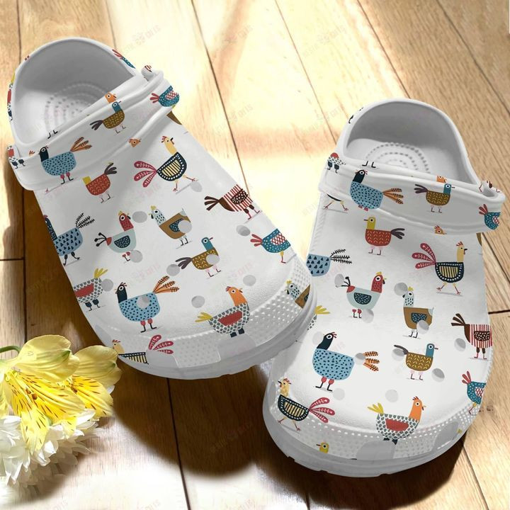 Chicken White Sole Chicken Pattern Color Collection Crocs Classic Clogs Shoes