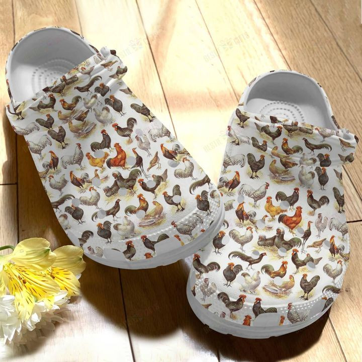 Chicken White Sole Vintage Chicken Crocs Classic Clogs Shoes PANCR0308