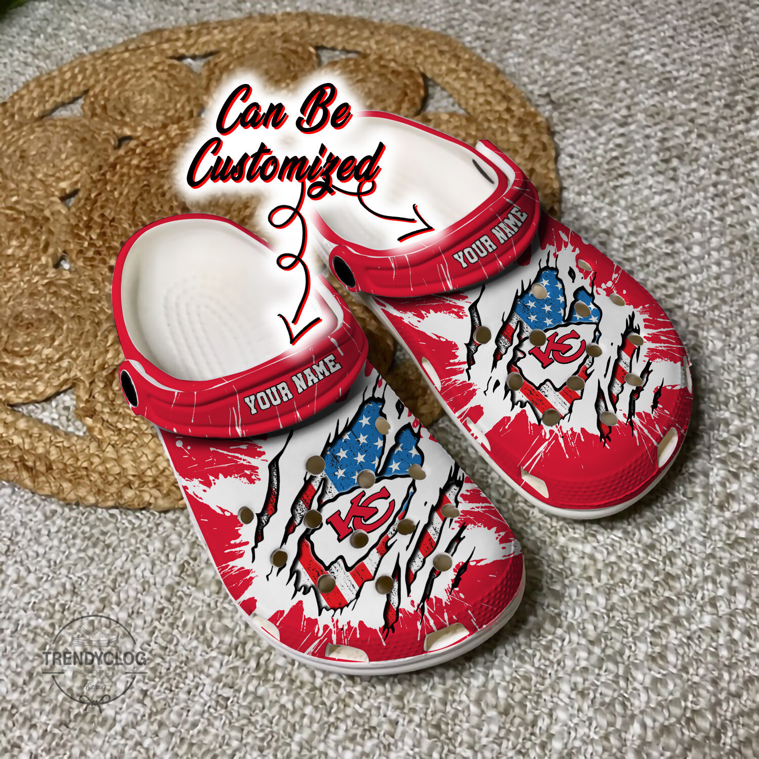 Chiefs Crocs Personalized KC Chiefs Football Ripped American Flag Clog Shoes