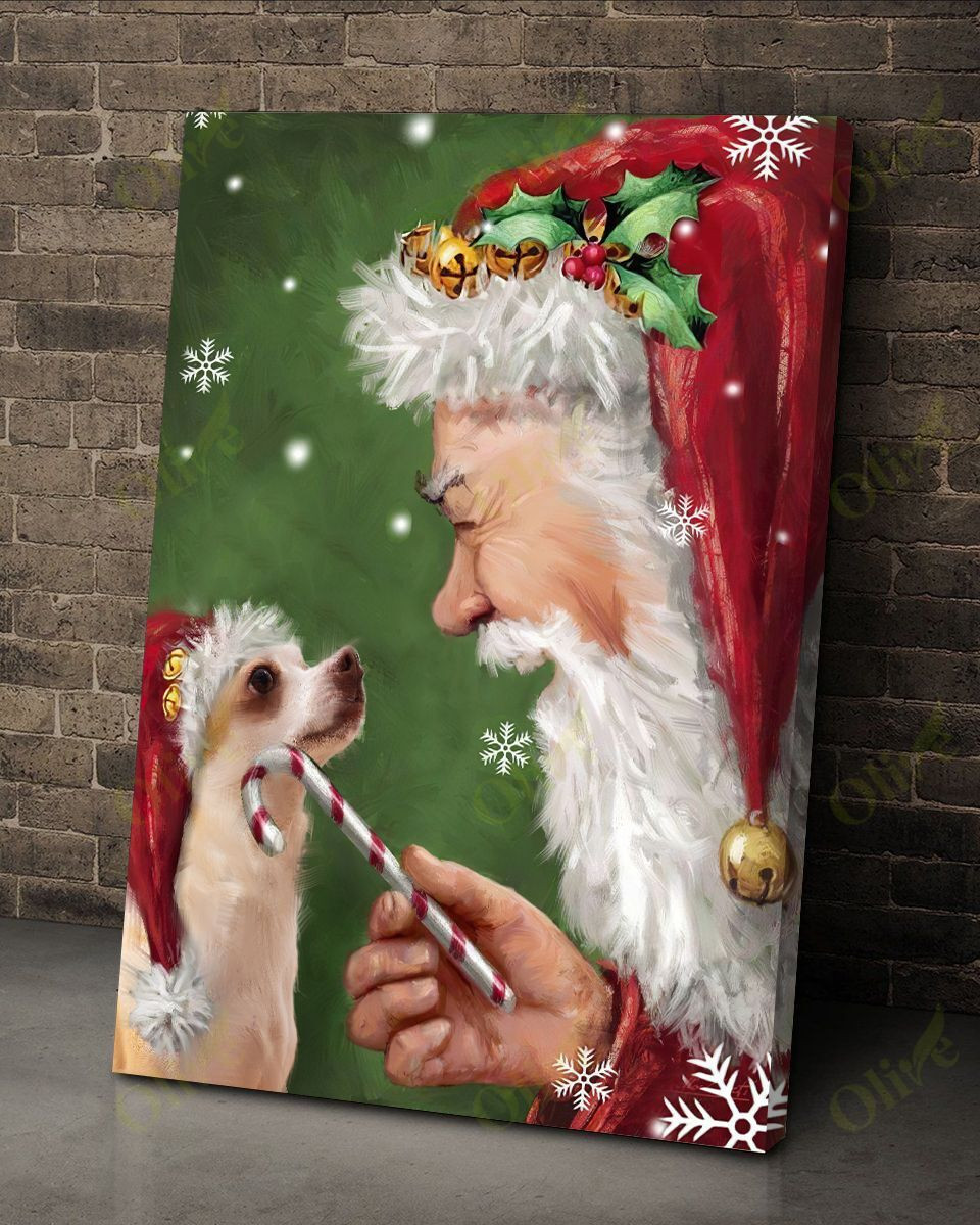 Chihuahua Talking To Santa Poster And Canvas Art Wall Decor