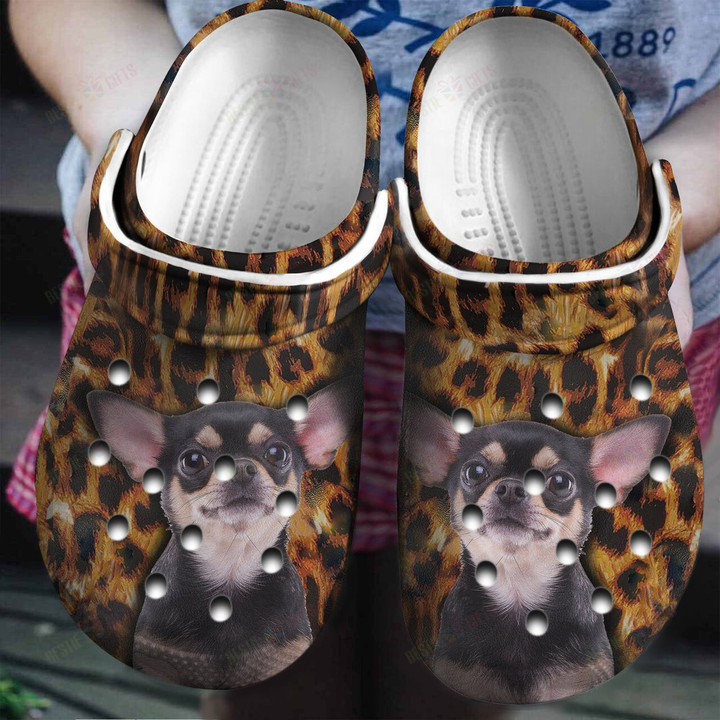 Chihuahua With Leopard Background Crocs Classic Clogs Shoes