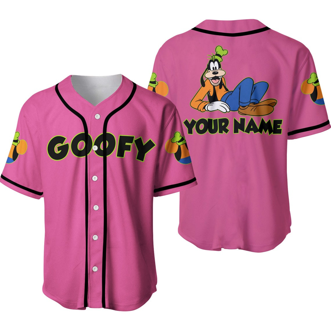 Chilling Goofy Dog Black Pink Disney Unisex Cartoon Custom Baseball Jersey Personalized Shirt Men Women