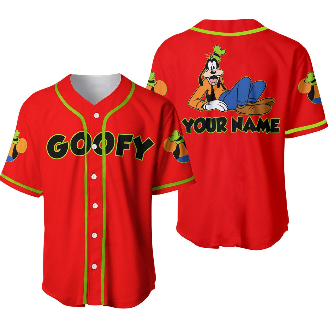 Chilling Goofy Dog Black Red Disney Unisex Cartoon Custom Baseball Jersey Personalized Shirt Men Women