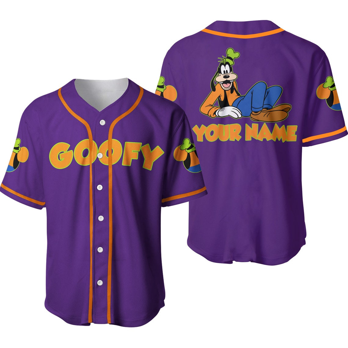 Chilling Goofy Dog Orange Purple Disney Unisex Cartoon Custom Baseball Jersey Personalized Shirt Men Women